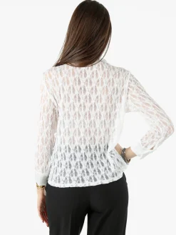 Solada Camicia donna in pizzo a maniche lunghe con dettagli effetto raso - bianco