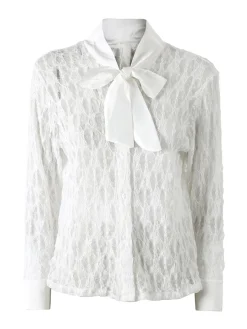 Solada Camicia donna in pizzo a maniche lunghe con dettagli effetto raso - bianco