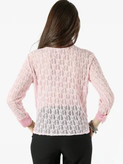 Solada Camicia donna in pizzo a maniche lunghe con dettagli effetto raso - rosa