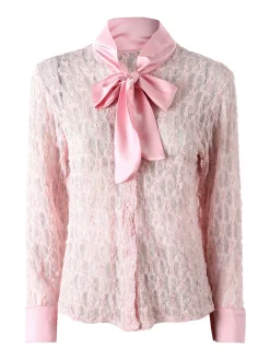 Solada Camicia donna in pizzo a maniche lunghe con dettagli effetto raso - rosa