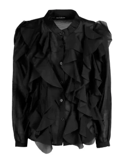 Solada Camicia donna maniche lunghe con volant - nero