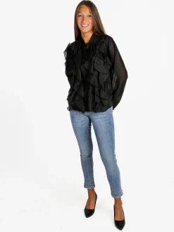 Solada Camicia donna maniche lunghe con volant - nero