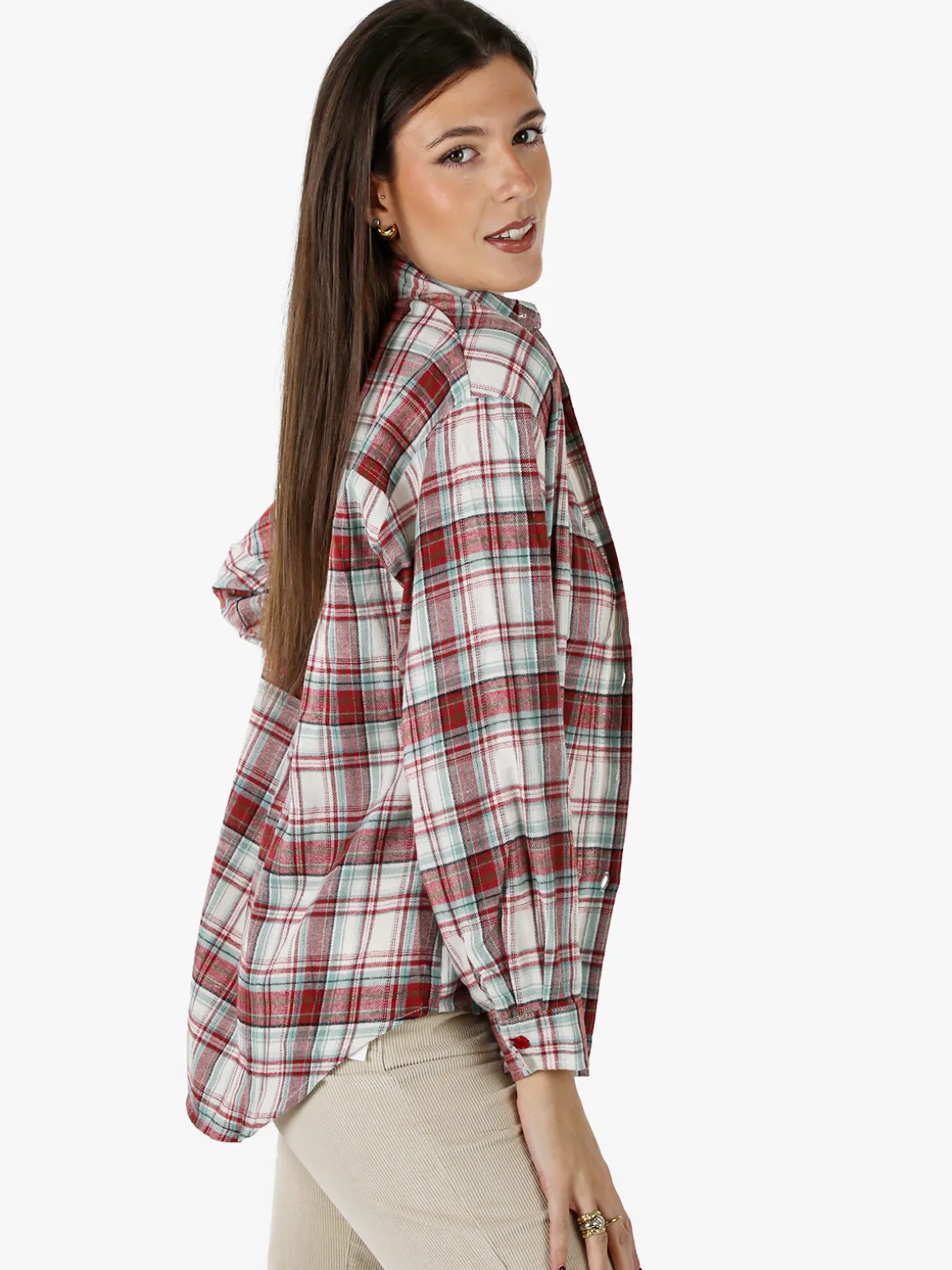 Solada Camicia donna oversize a quadri in flanella - rosso