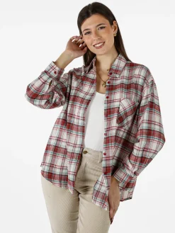 Solada Camicia donna oversize a quadri in flanella - rosso