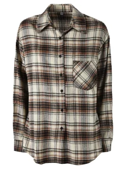 Solada Camicia donna oversize a quadri in flanella - marrone