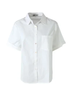 Solada Camicia donna oversize a maniche corte con taschino - bianco