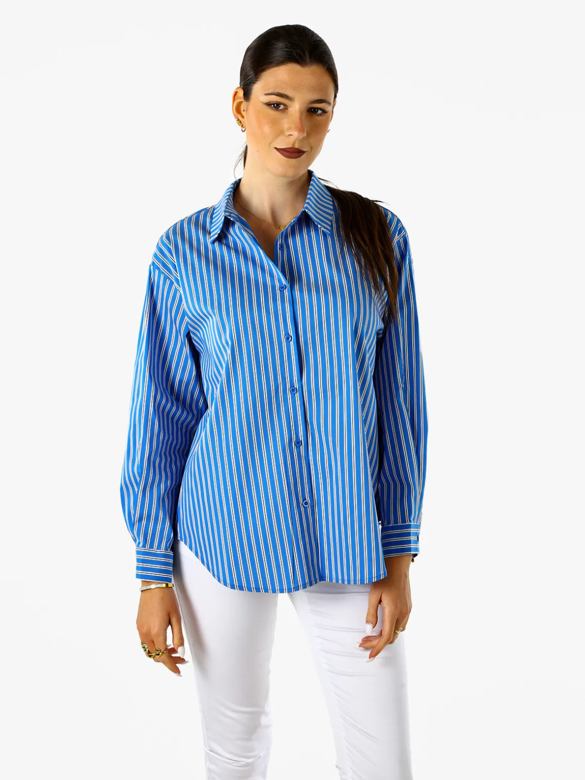 Solada Camicia donna oversize a righe con maniche lunghe - blu