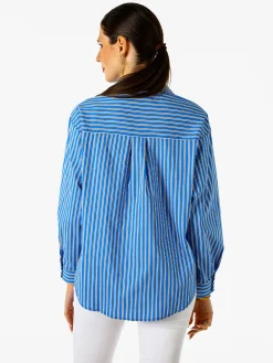 Solada Camicia donna oversize a righe con maniche lunghe - blu