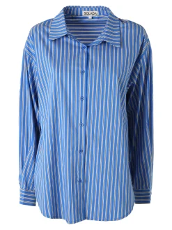 Solada Camicia donna oversize a righe con maniche lunghe - blu