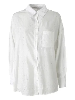 Solada Camicia donna oversize a maniche lunghe con micro borchie - bianco