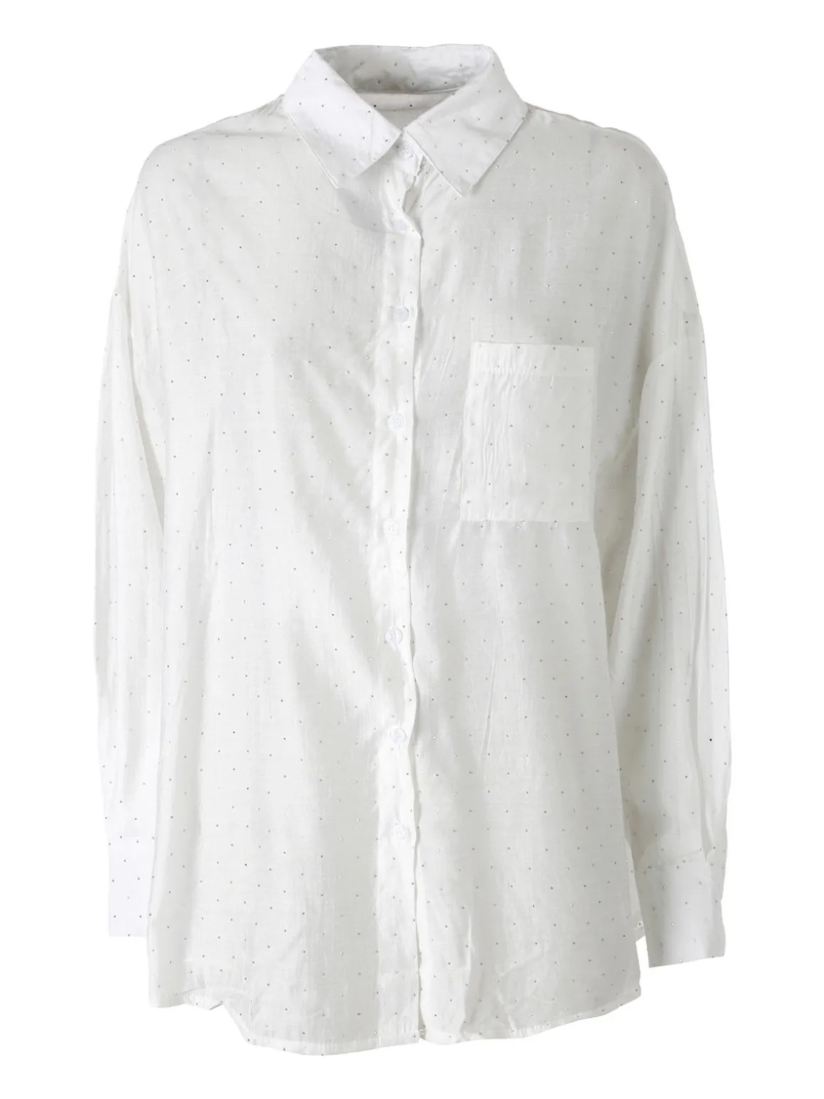 Solada Camicia donna oversize a maniche lunghe con micro borchie - bianco
