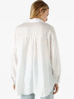 Solada Camicia donna oversize a maniche lunghe con micro borchie - bianco