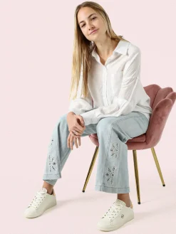 Solada Camicia donna oversize a maniche lunghe con micro borchie - bianco
