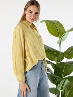 Solada Camicia donna oversize a maniche lunghe in misto cotone - giallo