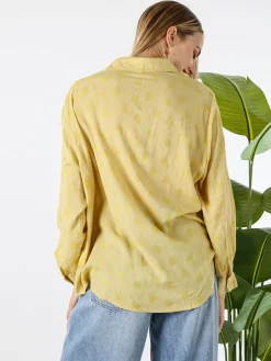 Solada Camicia donna oversize a maniche lunghe in misto cotone - giallo