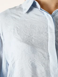 Solada Camicia donna oversize a maniche lunghe in misto cotone - azzurro