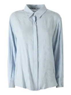 Solada Camicia donna oversize a maniche lunghe in misto cotone - azzurro