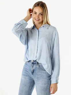 Solada Camicia donna oversize a maniche lunghe in misto cotone - azzurro