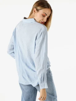 Solada Camicia donna oversize a maniche lunghe in misto cotone - azzurro