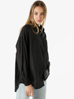 Solada Camicia donna oversize a maniche lunghe con micro borchie - nero