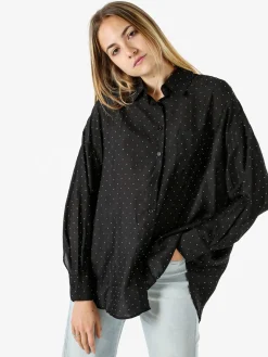 Solada Camicia donna oversize a maniche lunghe con micro borchie - nero