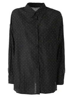 Solada Camicia donna oversize a maniche lunghe con micro borchie - nero