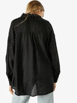 Solada Camicia donna oversize a maniche lunghe con micro borchie - nero