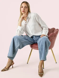 Solada Camicia donna oversize a maniche lunghe in misto cotone - bianco