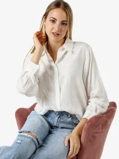 Solada Camicia donna oversize a maniche lunghe in misto cotone - bianco