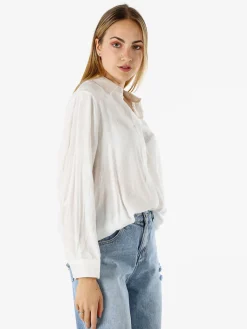 Solada Camicia donna oversize a maniche lunghe in misto cotone - bianco