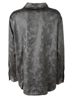 Solada Camicia donna oversize a maniche lunghe con taschino - grigio scuro