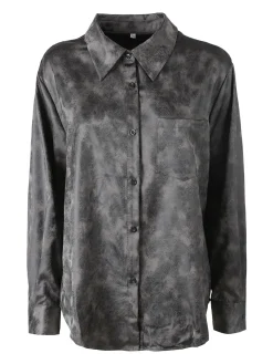 Solada Camicia donna oversize a maniche lunghe con taschino - grigio scuro