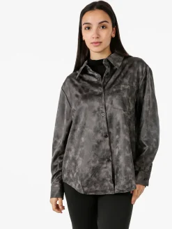 Solada Camicia donna oversize a maniche lunghe con taschino - grigio scuro