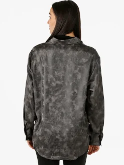 Solada Camicia donna oversize a maniche lunghe con taschino - grigio scuro