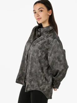 Solada Camicia donna oversize a maniche lunghe con taschino - grigio scuro