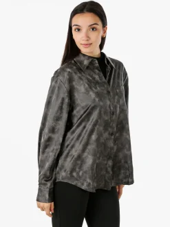 Solada Camicia donna oversize a maniche lunghe con taschino - grigio scuro
