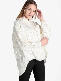 Solada Camicia donna oversize con taschino e paillettes