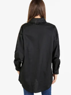 Solada Camicia donna oversize con strass a maniche lunghe - argento