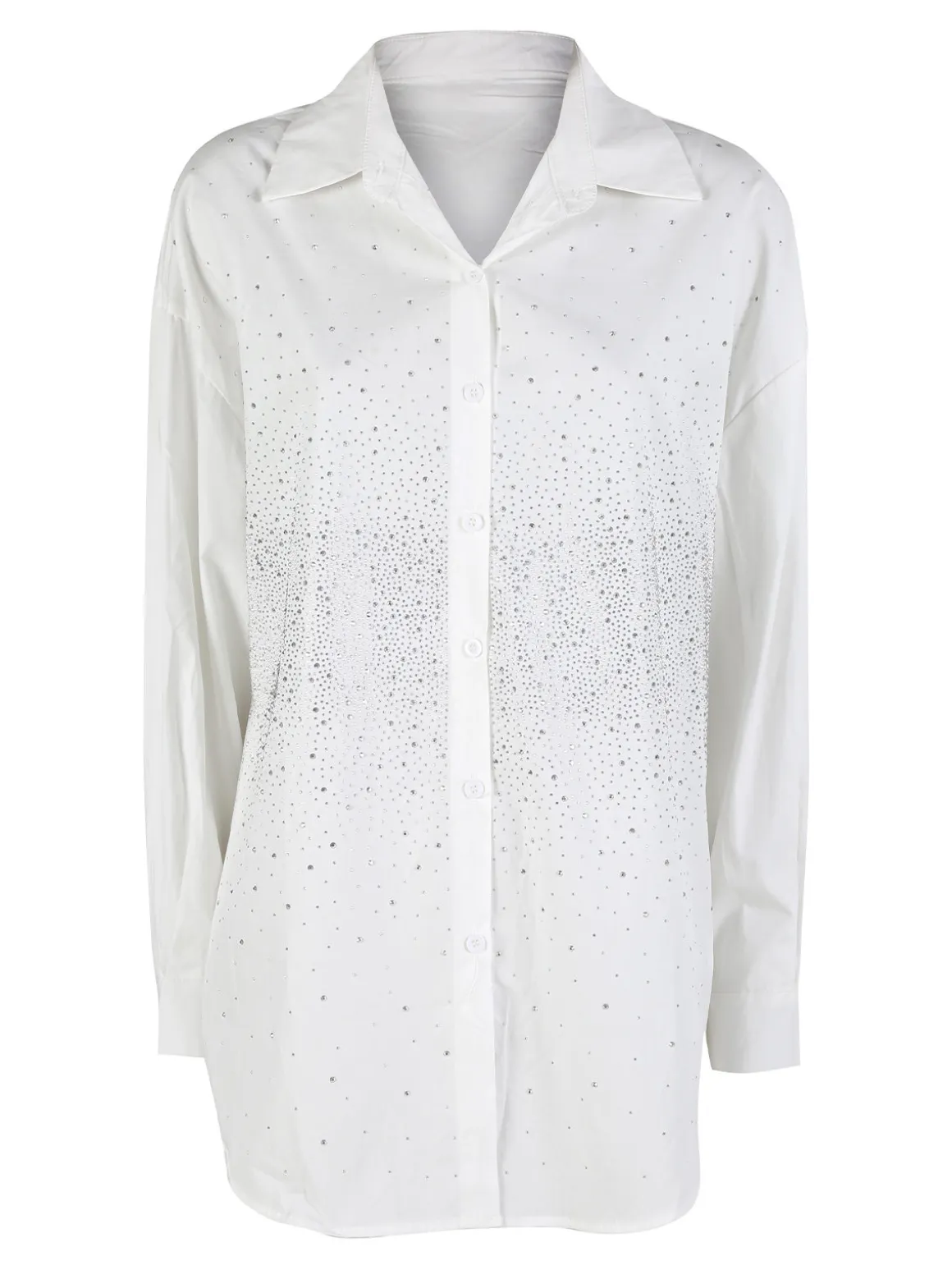 Solada Camicia donna oversize con strass a maniche lunghe - bianco