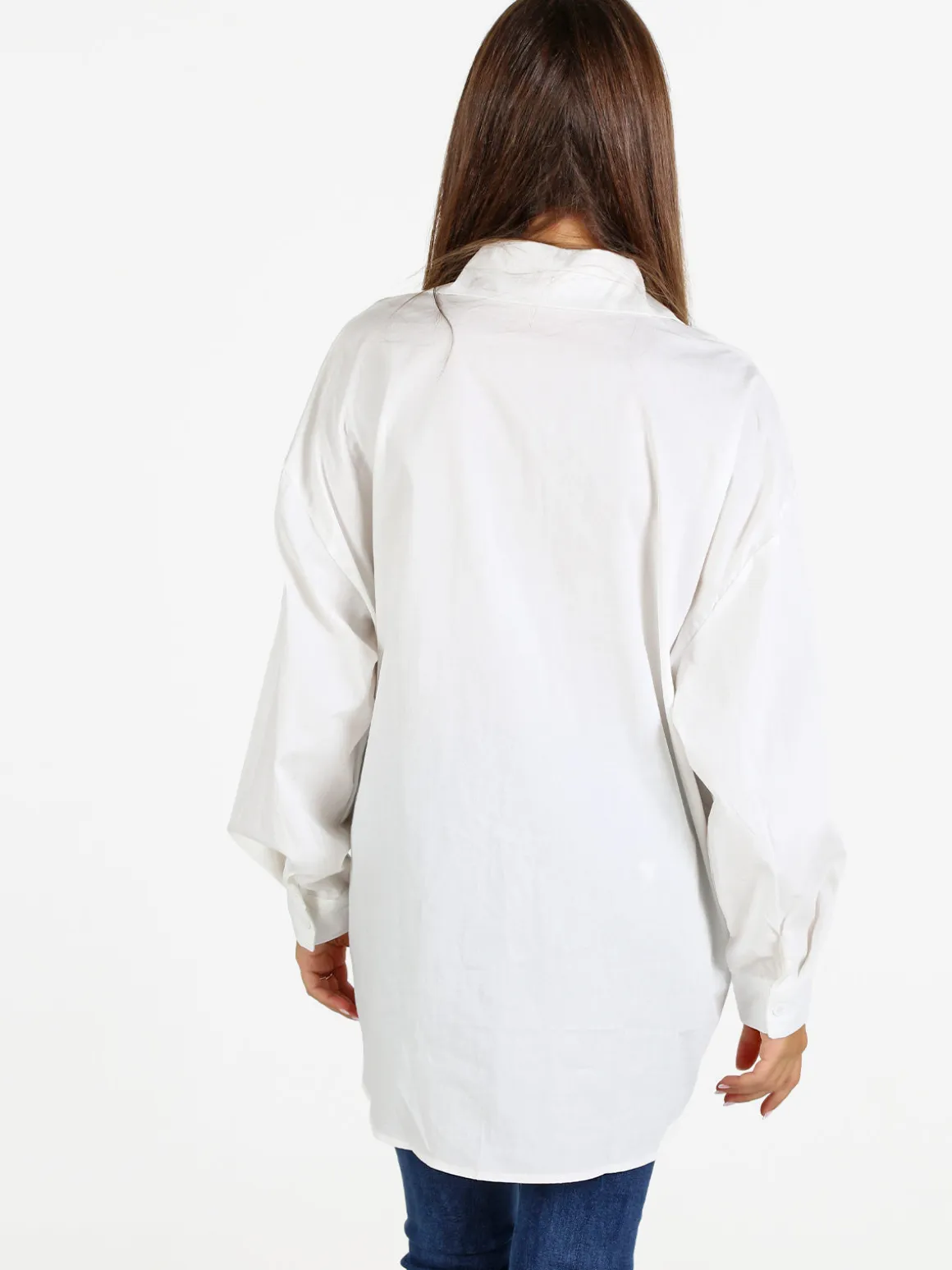 Solada Camicia donna oversize con strass a maniche lunghe - bianco