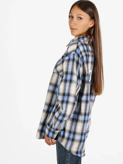 Solada Camicia donna oversize a quadri con stampa orsacchiotto sul retro - blu