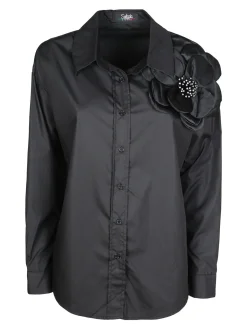 Solada Camicia donna oversize con fiore gioiello applicato