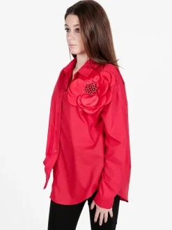 Solada Camicia donna oversize con fiore gioiello applicato