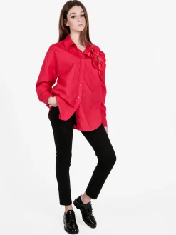Solada Camicia donna oversize con fiore gioiello applicato