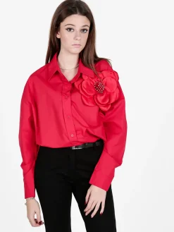 Solada Camicia donna oversize con fiore gioiello applicato