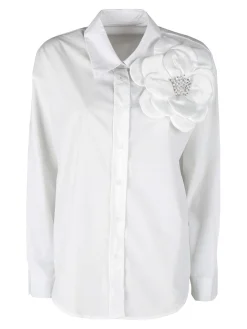 Solada Camicia donna oversize con fiore gioiello applicato
