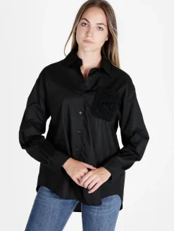 Solada Camicia donna oversize con taschino ricamato