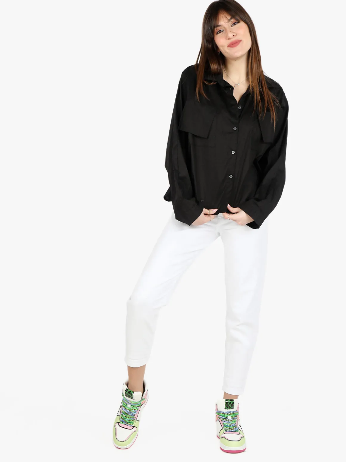 Solada Camicia donna oversize in cotone con tasche