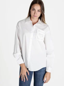 Solada Camicia donna oversize con taschino ricamato