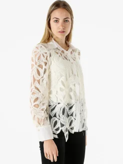 Solada Camicia donna ricamata in pizzo a maniche lunghe - panna